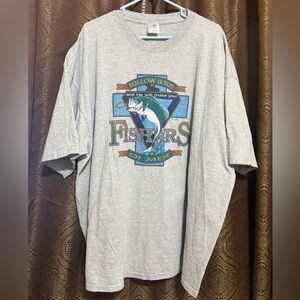 Vtg 90s 1995 Jesus Fishers Of Men Church Religious Gray T Shirt 3XL Double Sided